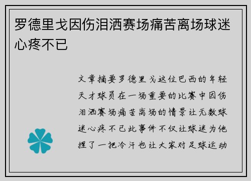 罗德里戈因伤泪洒赛场痛苦离场球迷心疼不已 罗德里戈因伤泪洒赛场痛苦离场球迷心疼不已